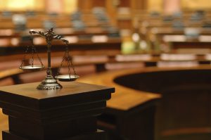 Decorative Scales of Justice in the Courtroom