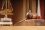 Legal concept still life in a courtroom with American and Californian flags in the background